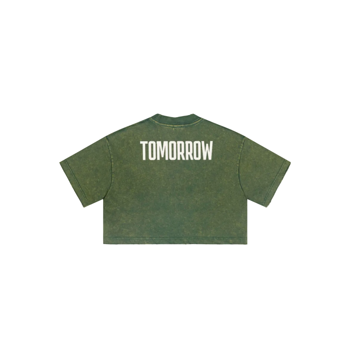 230GSM Women’s Cool-Touch Cropped High-Street Color Retro Snow-Wash T-shirt Dark Green