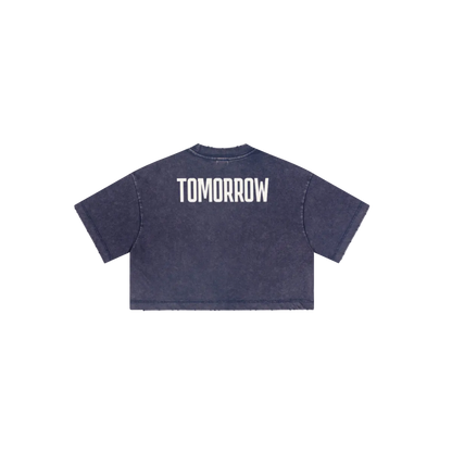 230GSM Women’s Cool-Touch Cropped High-Street Color Retro Snow-Wash T-shirt Royal Blue