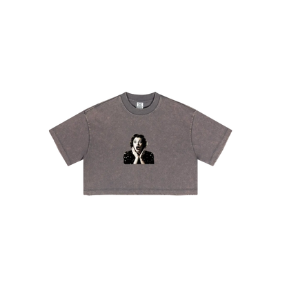 230GSM Women’s Cool-Touch Cropped High-Street Color Retro Snow-Wash T-shirt Raspberry Purple