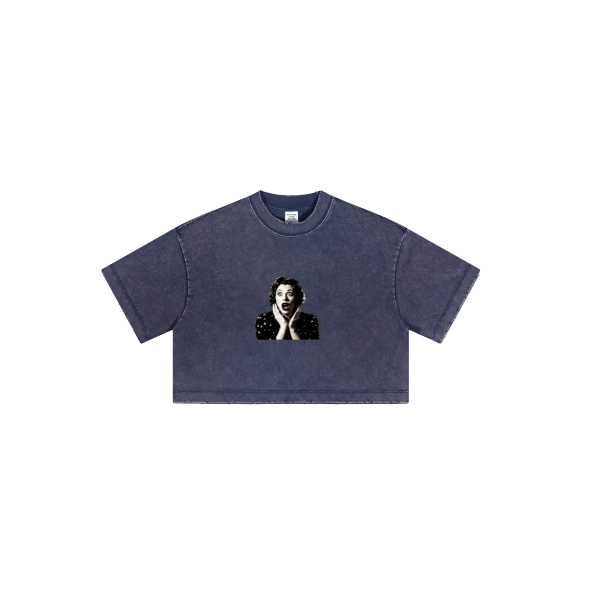 230GSM Women’s Cool-Touch Cropped High-Street Color Retro Snow-Wash T-shirt Royal Blue