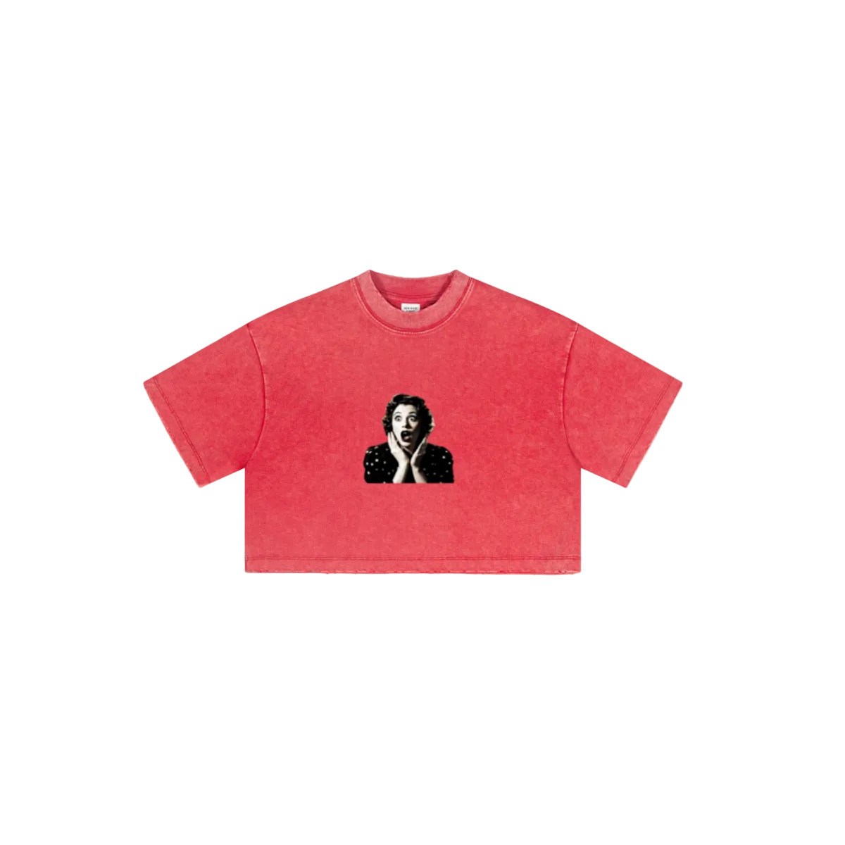 230GSM Women’s Cool-Touch Cropped High-Street Color Retro Snow-Wash T-shirt Red
