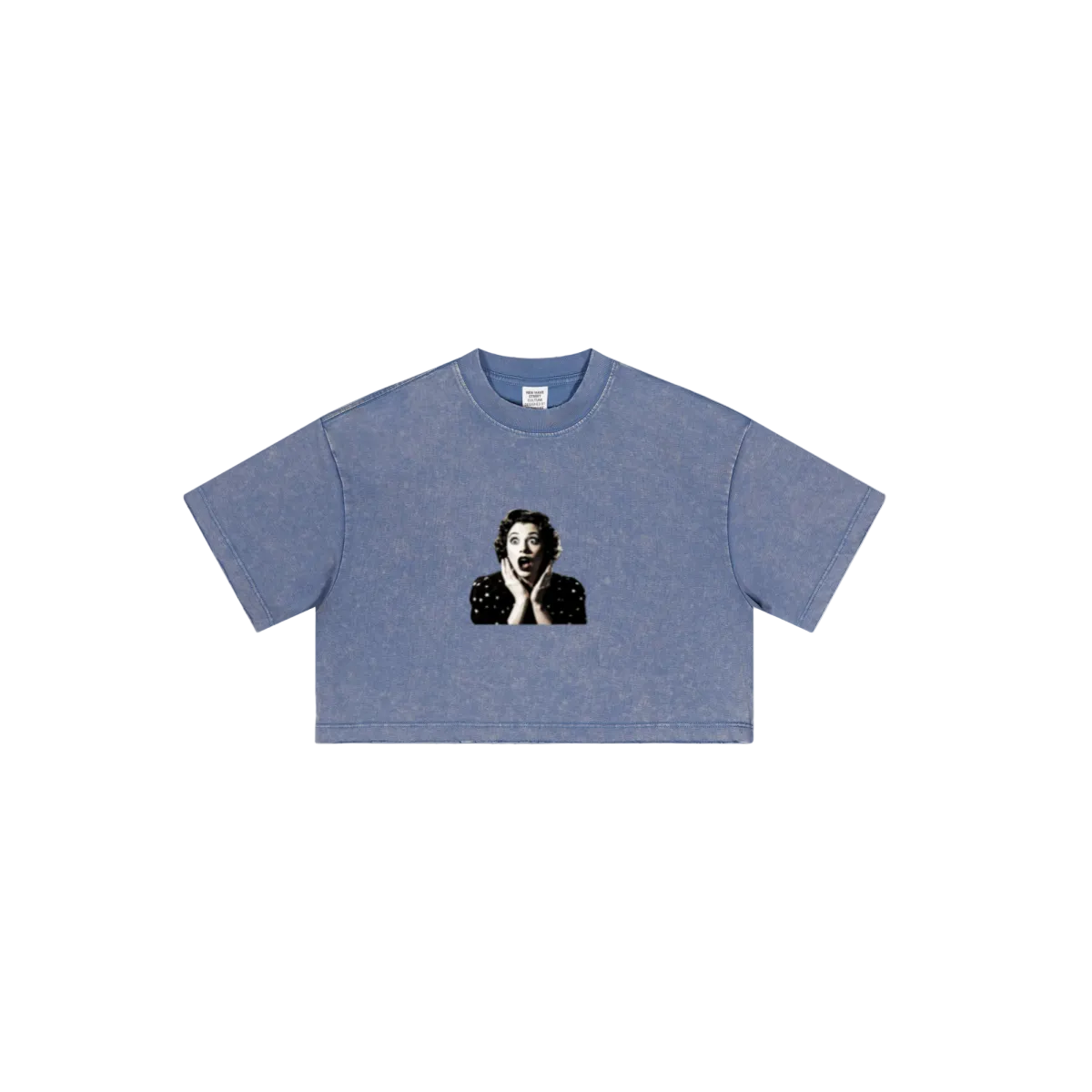 230GSM Women’s Cool-Touch Cropped High-Street Color Retro Snow-Wash T-shirt Washed Blue