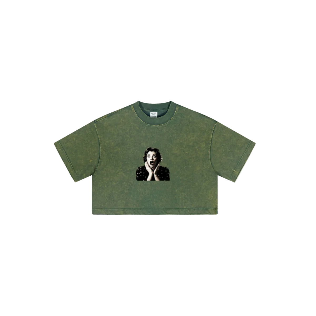 230GSM Women’s Cool-Touch Cropped High-Street Color Retro Snow-Wash T-shirt Dark Green