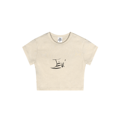 235GSM Women's Washed Stretch Cotton Slim T-shirt Vintage Beige