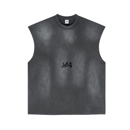 285GSM Unisex Monkey-Wash PP Spray Distressed Tank Top 	Vintage Dark Grey