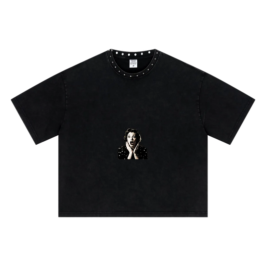 310GSM Men’s Boxy-Fit Distressed Fried-Color Snow-Wash Studded Loose T-shirt Vintage black